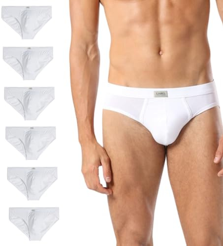 Liabel - Slip Uomo Cotone (Pacco da 6) Bielastico - Mutande Uomo in Cotone Elasticizzato - Intimo Mutande Uomo Colorate alla Moda Bianchi Neri Grigio LS2200 (XL, 6 Bianchi)