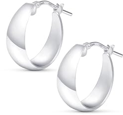 Amberta Kvinnor 925 Sterling Silver Kraftiga Creoler: Silver Kraftiga Creoler för Kvinnor 15 mm