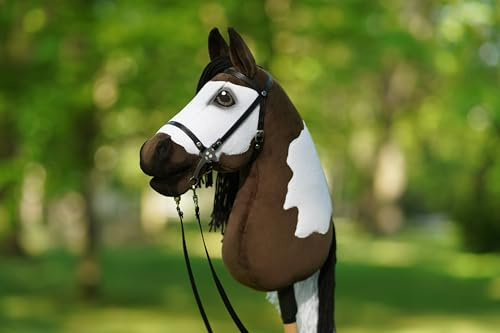 Hobby häst kastanj vit + pinne + hackamore bridle, 100 % handgjord, hobbyhäst, stokhäst, häst på pinnen