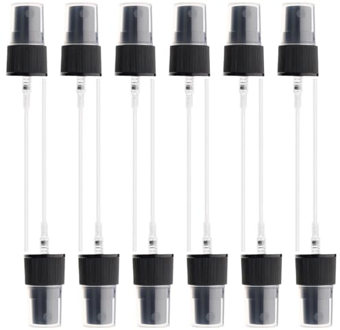 OHEETU 12Pcs Black Spray Top Fine Mist Sprayer Replacement Pump Top Head 410/20mm Plastic Spray Nozzles Reusable Dispenser Caps for Essential Oils Hair and Body Sprays for 20 Caliber PET Bottles