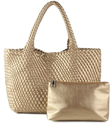 Handgefertigte gewebte Tasche für Damen, veganes Leder, Tragetasche mit Geldbörsen, Reise-Umhängetasche, Unterarmtasche