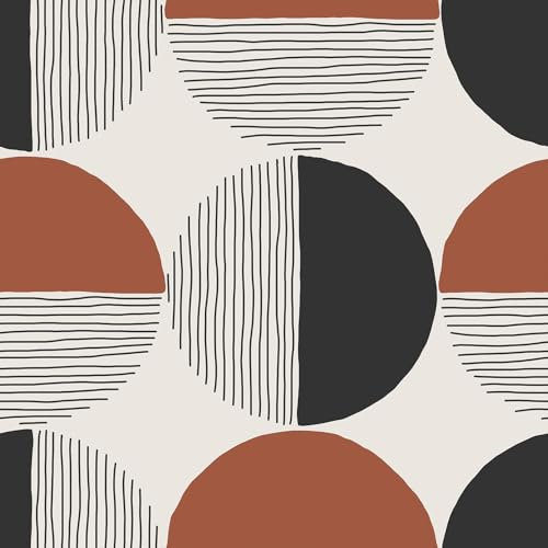 VEELIKE Papier peint géométrique bohème orange brûlé pour chambre à coucher, salle de bain, art déco du milieu du siècle, décoration murale moderne, papier contact à motifs géométriques, amovible