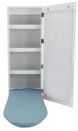 WENNEWU Planche À Repasser Murale Multifonctionnelle, Planche À Repasser Stockée dans l'espace Professionnel Pliable À 180 °, avec Étagère À 3 Niveaux, pour La Maison,Blanc