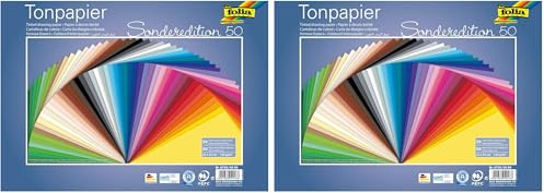folia 6725/50 99 - Tonpapier Mix, 25 x 35 cm, 130 g/qm, 50 Blatt sortiert in 50 Farben - ideale Grundlage für vielseitige Bastelarbeiten (Packung mit 2)