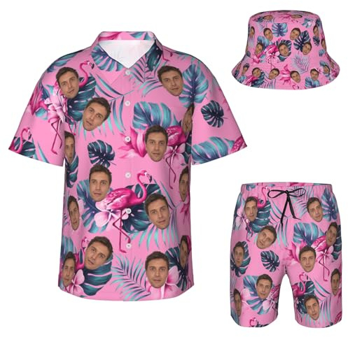 Conjunto hawaiano personalizado con cara, camisa hawaiana divertida personalizada, camisetas personalizadas, pantalones cortos y sombrero de pescador, regalos personalizados para hombres y mujeres.