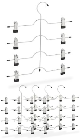 Relaxdays Mehrfachbügel im 5er Set, Kleiderbügel für Röcke oder Hosen, mit Klammern, platzsparend, Metallbügel, silber