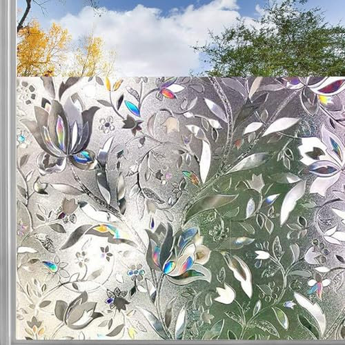 Milchglasfolie Fenster 30 x 400 cm Sonnenschutz Hitzeschutz Uv-Schutz Anti-Uv Privatsphäre Fensterfolie Wärmeschutzfolie Fenster für Büro Und Haus, Tulpe