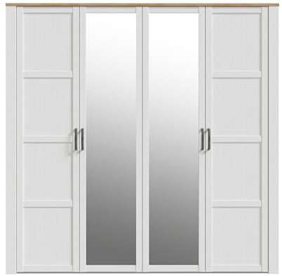 FORTE Bohol Schrank 210 220, Kleiderschrank mit Spiegel, Drehtürenschrank Landhausstil, Schlafzimmer, Holzwerkstoff, Riviera Eiche/Sibiu Lärche Holzdekor, 215,9 cm breit x 214 cm hoch x 59,6 cm tief