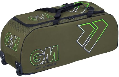 Gunn & Moore GM Cricket Bag Holdall | 707 Wheelie | All-Terrain Wheels | Vadderade handtag | Volym - 92 liter | Tough 600 Denier Polyester | Khaki Apollo Green