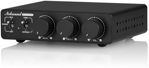 Nobsound 300Wx2 Stereo Amplifier with Phono Input - HiFi Class D Mini Power Amp for Home Theater, Turntables, Studio Monitor | TPA3255 Chip, RCA/MM Inputs, Bass/Treble Control (NS-13G MAX DC 48V)