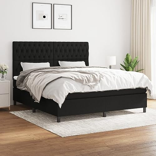 OHOOWOO Boxspringbett mit Matratze Schwarz 180x200 cm Stoff,Bequemes Boxspringbett mit verstellbarem Kopfteil für erholsamen Schlaf