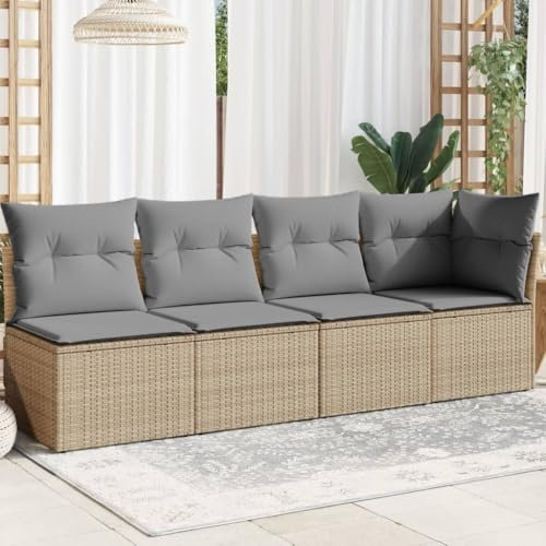 Brokky Gartensofa mit Kissen 4-Sitzer GartenmöBel Terrassensofa Outdoor Sofa Balkon Outdoor Couch Loungesofa Outdoor Beige Poly Rattan - 366088