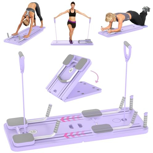 Pilates Reformer Machine, 5-in-1 Pilates Reformer Set, Multifunctional Ab Exercise Board with LED Timer, Automatic Rebound Roller, Foldable Pilates Board for Home Pilates & Core Workou (Purple)