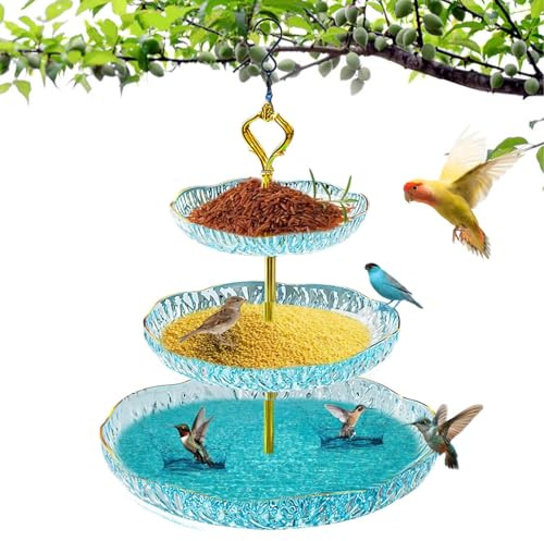 Bold Bath Bowl Vogelbad zum Aufhängen, für den Außenbereich, 3 Ebenen, S-Haken, Futterplatte für Terrassen