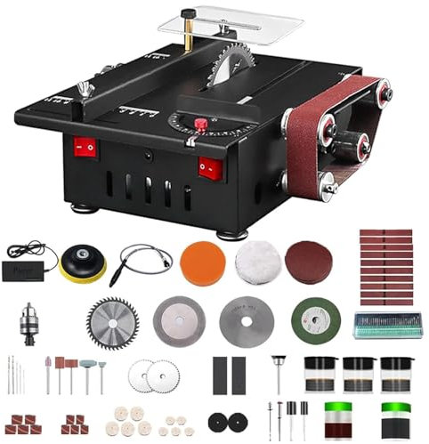 Mini Sierra de Mesa eléctrica para Manualidades, Ideal para Piedra, bambú, plástico y Madera. Sierra de Banco multieléctrica de 200 W para Cortar Madera, Ideal para Cortar, amolar y Grabar