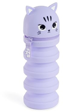 Back2Fun - 2-in-1 Federmäppchen, ausziehbar, Schulmäppchen mit einem Fach, einziehbares Federmäppchen aus weichem Silikon mit Reißverschluss, lustiges Schulmaterial für die Schule, dunkelviolett, ø65