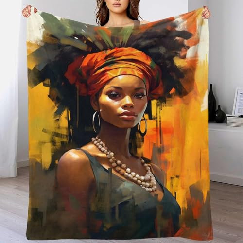 TBDUEPS Painted African Woman 3D Printing Throw Blanket Sofa A Plush Blanket Suitable for All Seasons for Children 70x80inch(180x200cm)