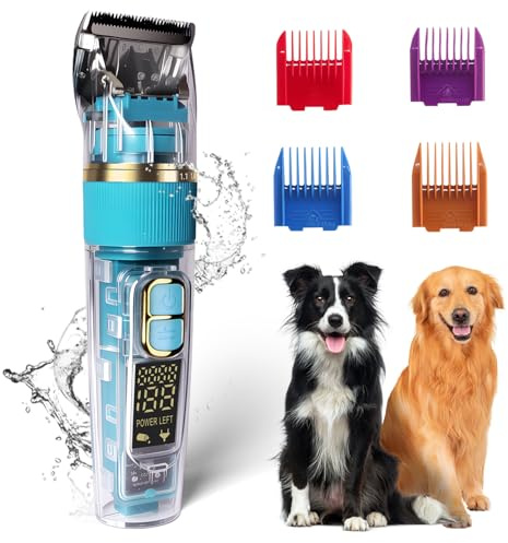 Zeling HTL Profi-Hundeschermaschine für dichtes Fell - 55dB Leise, 3 Geschwindigkeitsstufen, IPX5 Spritzwasserschutz, Akku mit Schnellladung (Titan-Klinge)