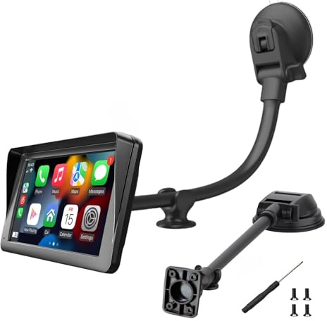 Epronic Suction Cup Mount for Carplay Screen with Scrwes, 11.8” Long Arm 360° Adjustable Aluminum Alloy Arm, Strength Windshield Dashboard Mount with 78mm Adhesive Disk for All Car Display Holder