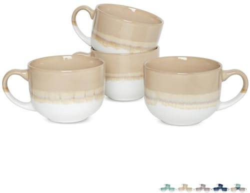 Bosmarlin Ceramic Coffee Mug Set of 4, 16 Oz, Jumbo Latte Mugs, Dishwasher and Microwave, Unique Reactive Glaze (Brown Grey, 16 Oz)