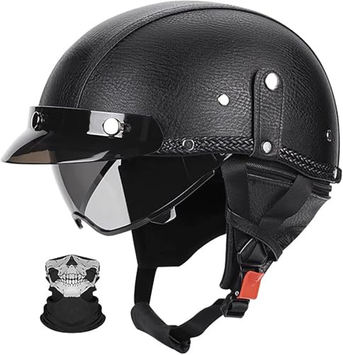 Vintage Motorradhelm Lederhelm Open Face Motorrad Half Helm Mit Brille Retro Helm Jethelme Roller Helm Straßenhelm Mopedhelm Für Damen Und Herren