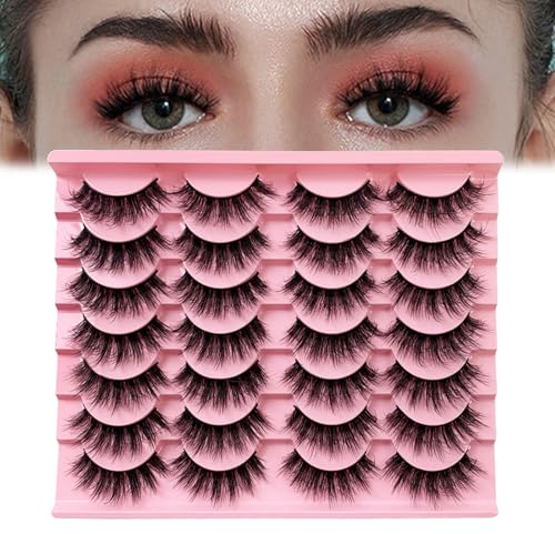 Galenecx 14 st falska ögonfransar, fluffig naturlig 3D-falska ögonfransar, återanvändbara, naturliga falska ögonlashes, fluffig volym D curl falska lashes, handgjorda för ögonmakeup