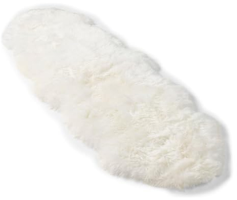 Infinity Leather Tappeto di Vera Pelle di Pecora – 100% Lana Naturale, Morbido, Soffice e Setoso, Plaid di Lusso per Camera da Letto, Divano o Pavimento, Caldo e Traspirante (180 x 60 cm) (Avorio)