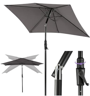 Sekey Ombrellone rettangolare 210 x 140 cm, ombrellone da balcone con manovella e auto, inclinabile, tubo in acciaio da 38 mm e barre ovali da 12 x 18 mm, parasole per balcone, giardino