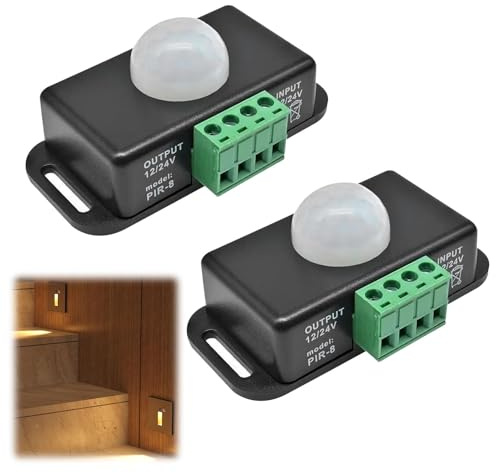 2Pcs 12V/24V PIR Sensor,Body Infrared Light Switch,PIR Timer Controller Dimmer Switch with Motion Detection,Motion Sensor Infrared for LED Strips,Automatic Controller for LED Light Strips(Black)