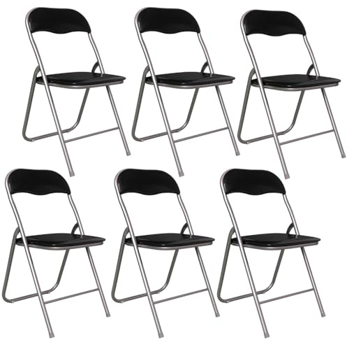 PALUPLUS Set 6 Sedie Flash Pieghevoli, misura aperta 44x47x82 cm, salvaspazio con struttura tubolare da 22 mm, seduta in PVC Imbottita e Piedi antiscivolo, per giardino, ufficio, campeggio (Nero)