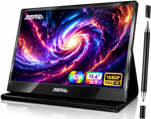 TANXJIA Portable Touch Screen Monitor, 15.6'' FHD 1080P IPS Travel Second Screen Extender w/Stylus & Smart Cover, Plug & Play, External Monitor for Laptop/PC/Phone/Mac/PS3/4/5/Xbox, USB-C & MINI HDMI