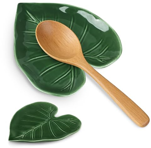 Komforbaa Soporte de cuchara de cerámica para estufa, bonito soporte de cuchara de cerámica para encimera de cocina, resistente al calor, regalo decorativo moderno para el hogar (verde)