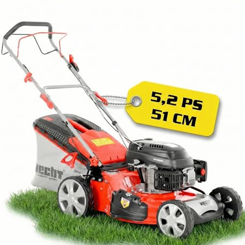 HECHT Benzin Rasenmäher 51 cm mit Antrieb 5,2 PS | 5-in-1 Mulchfunktion, Seitenauswurf, 70L Fangkorb, Benziner für Gärten bis 1500 m²