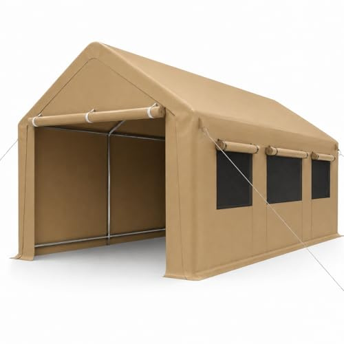 Carport Zeltgarage 3x6 m Winterfest – Garagenzelt mit Rolltor & Seitenfenstern – Wasserdichtes Oxford-Gewebe, Stabiler Stahlrahmen – Auto Carport & Unterstand für PKW, SUV & Motorrad
