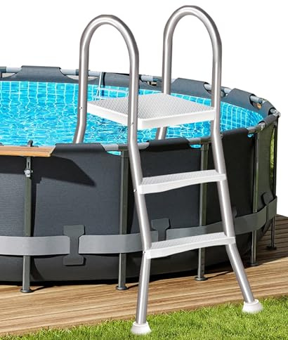 Errzom Scala per Piscina Fuori Terra da 135 cm, Scala a 4 Gradini con Struttura a A in Acciaio Inossidabile, Gradini Larghi e Antiscivolo, Struttura Robusta e Stabile,85cm
