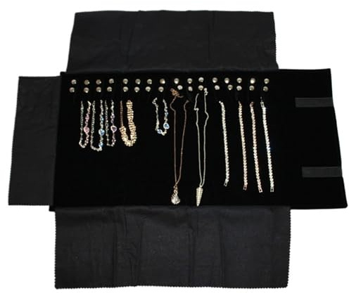 Organizador de joyas enrollable Bolsa enrollable for almacenamiento de joyas con cadena terciopelo | Colgante collar organizador bolsa reloj pulsera soporte de exhibición Estuche De Viaje portátil