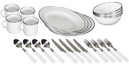 Stansport Deluxe 24-Piece Enamel Tableware Set - White (11220-03)