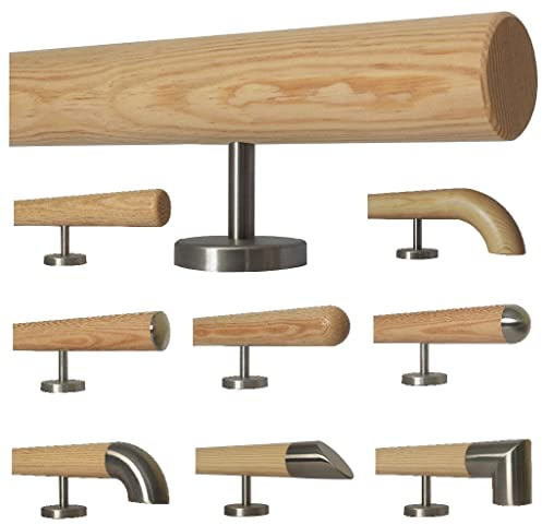 TIBU Kiefer Holz Handlauf Geländer 0,3m - 5m, Länge 50 cm, Ende gefast und 2 gerade Halter