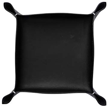 Lederschale Ablagekorb Schlüsselablage Taschenleerer Leder schwarz, 20cm x 20cm x 6cm, Lederablage Ablagefach