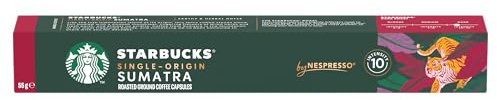 Starbucks - Capsules de café espresso torréfaction foncée Sumatra - Compatible avec Nespress - 10 unités de 5,5 grammes.