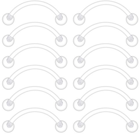 SCERRING 16 Gauge Eyebrow Rings Clear Acrylic Bioflex Curved Barbell Belly Lip Tragus Ring Conch Piercing Jewelry Retainer 8mm 12PCS