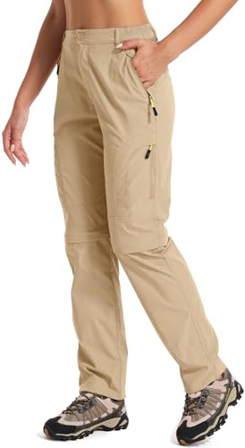 Women's Hiking Pants Convertible Quick Dry Stretch Lightweight Outdoor UPF 40 Fishing Safari Travel Camping Zip Off Pants 4409 Light Khaki,16