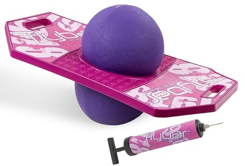 Flybar Pogo Trick Ball for Kids, Trick Bounce Board for Boys and Girls Ages 6+, Up to 160 lbs, Includes Pump, Easy to Carry Handle, Durable Plastic Deck Indoor, Outdoor Toy Pogo Jumper (Pink Berry 2)