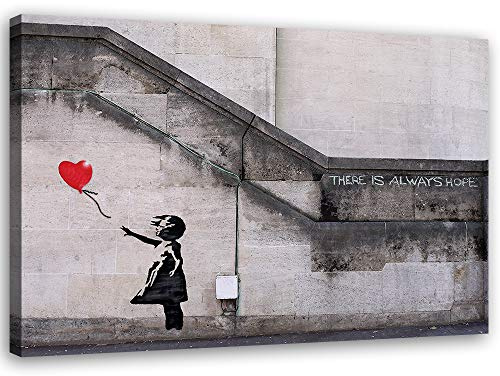 Feeby Leinwandbilder XXL Banksy - There is Always Hope - 30x20 cm - Bild auf Leinwand - Kunstdruck - Deko Wohnzimmer - Wandbilder Schlafzimmer - Deko Schwarz - Deko Aesthetic - Wand Deko