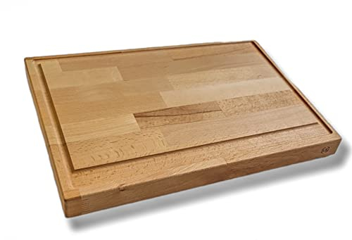 LANA solution | Großes Schneidebrett mit Saftrille - 450 mm x 320 mm x 40 mm | Aus geöltem Buchenholz | Tranchierbrett | Küchenbrett