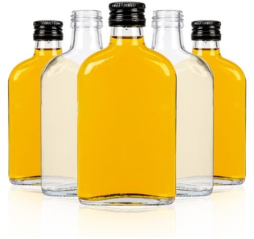 SUPERBUTELKI.PL Lot de 10 bouteilles de liqueur, 200 ml chacune, mini, petites, en verre élégant et moderne, avec bouchon à vis, flacons pour jus et boissons