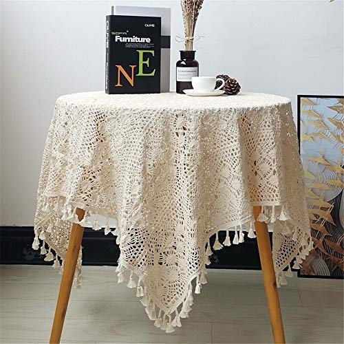 BMIDOT Spitzendeckchen Vintage Beige Tischdecken quadratisch gehäkelt Baumwolle Tischabdeckung Topper Hochzeit Party Küche Tabel Decor (105 x 105 cm)