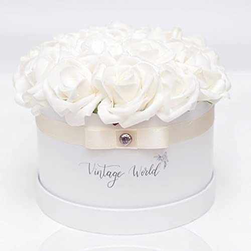 Vintage World Infinity London Handgemachte Rosenbox, 16 Rosen, Geschenkidee, Lange haltbar, weiß