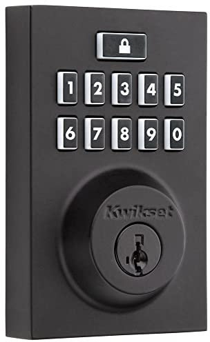 Kwikset 914 Contemporary Keypad SmartCode Electronic Deadbolt Smart Lock featuring SmartKey Security and ZigBee Technology in Matte Black