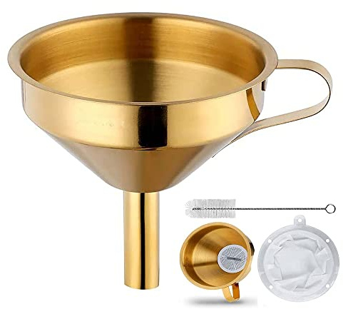 Ensemble d'entonnoirs en acier inoxydable Entonnoir de cuisine doré Petit entonnoir domestique Entonnoir en métal de qualité alimentaire de 5 pouces pour le transfert de liquides et de poudres - Or